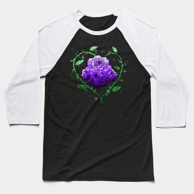 Purple Crystal Flower Baseball T-Shirt by Saira Crystaline